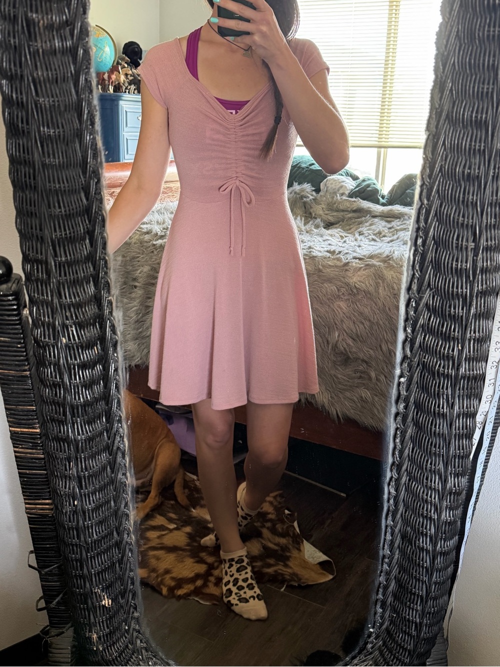 Women's Pink Ruched Fit-and-Flare Dress